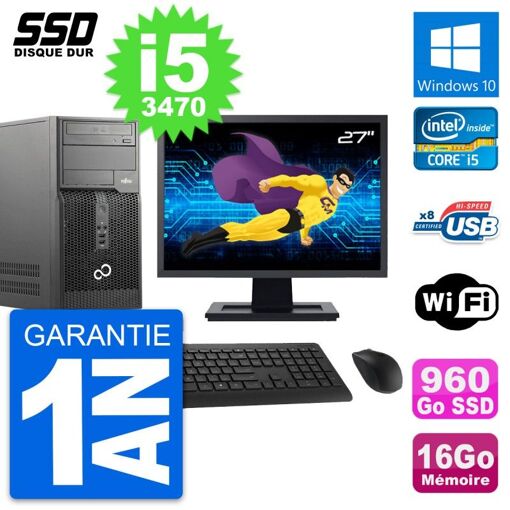 Torre de PC Fujitsu P510 - Pantalla de 27', Intel i5, 16GB RAM, 960GB SSD, Windows 10, WiFi