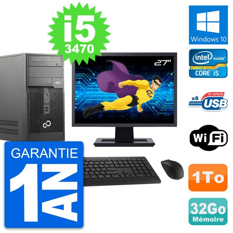 Fujitsu P510 Tour PC - 27 inch Screen, Intel i5-3470, 32GB RAM, 1TB HDD, Windows 10, WiFi