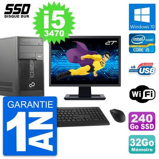 Torre PC Fujitsu P510 - Procesador Intel i5-3470, 32 GB de RAM, 240 GB SSD, Windows 10, Wifi