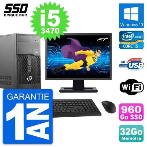 Torre Fujitsu P510 - Pantalla de 27', i5-3470, 32GB RAM, 960GB SSD, Windows 10, WiFi