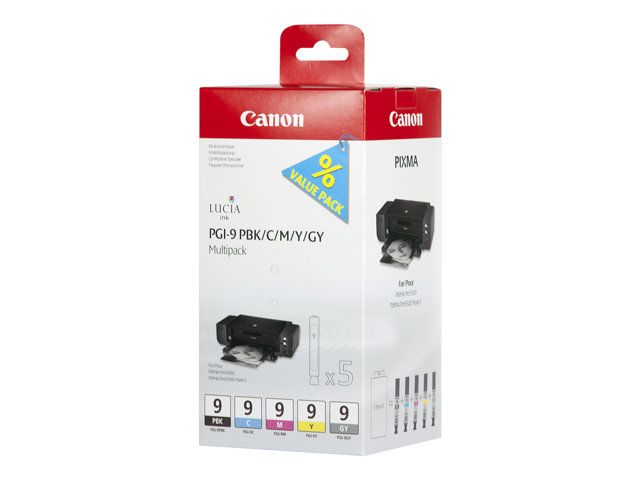 Canon LUCIA Ink Value Pack PGI-9 Multipack - Black, Cyan, Magenta, Yellow, Gray