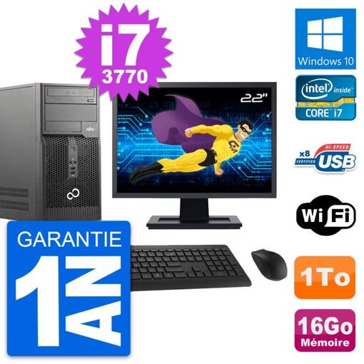 Torre Fujitsu P510 - Monitor de 22', Intel i7-3770, 16GB RAM, 1TB HDD, Windows 10, WiFi