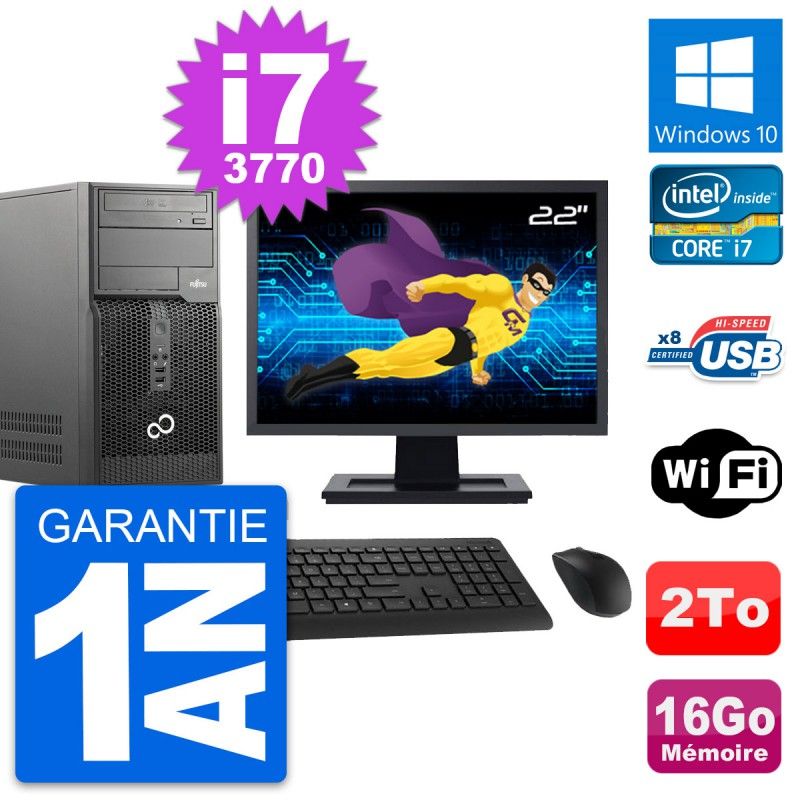 Fujitsu P510 22-Inch PC Tower - Intel i7-3770, 16GB RAM, 2TB HDD, Windows 10, WiFi