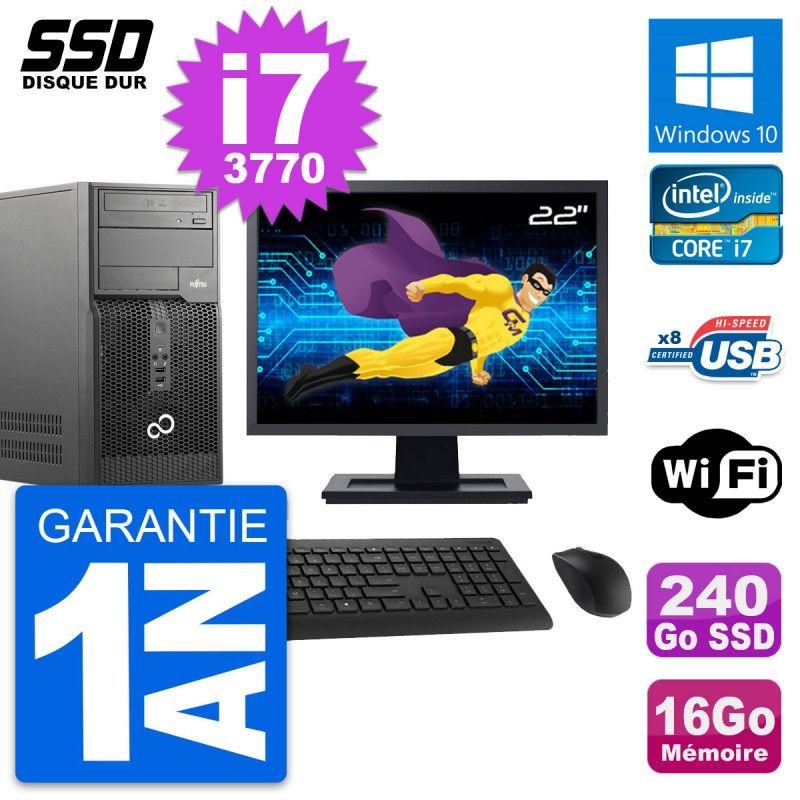 Fujitsu P510 22-inch PC Tower - Intel i7-3770, 16GB RAM, 240GB SSD, Windows 10, WiFi