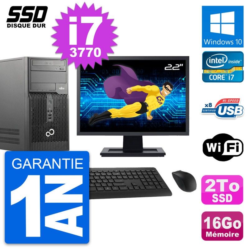 Fujitsu Esprimo P510 22-inch PC Tower - i7-3770, 16GB RAM, 2TB SSD, Windows 10, Wifi