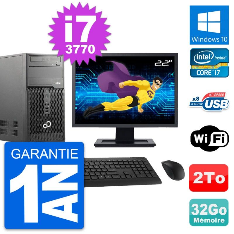 Fujitsu P510 22-inch PC Tower - Intel i7-3770, 32GB RAM, 2TB HDD, Windows 10, WiFi