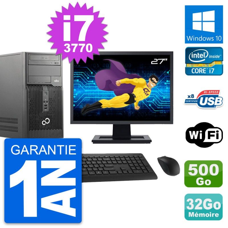 Fujitsu P510 MT Desktop PC - 27" Screen, i7-3770, 32GB RAM, 500GB HDD, Windows 10, WiFi