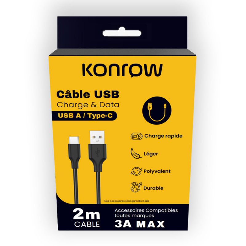 Cable Konrow KCATCPB2 USB Tipo C a Tipo A (2m, Negro)