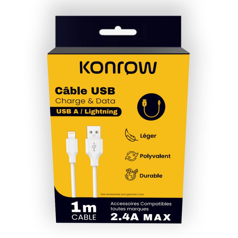 Konrow KCATLPW1 - Cable USB Lightning a Tipo A (1m, Blanco)