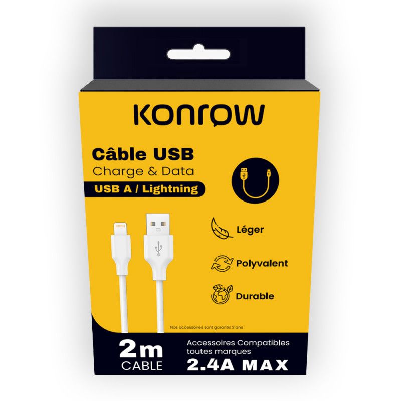 Konrow KCATLPW2 - Cable USB Lightning a Tipo A (2m, Blanco)