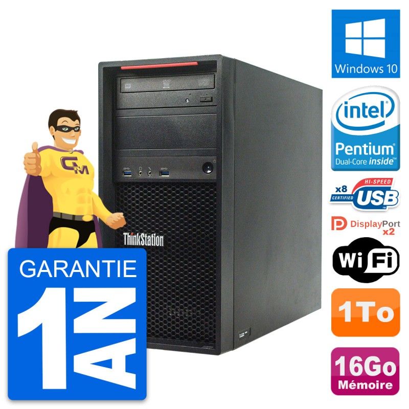 Ordinateur de bureau Lenovo ThinkStation P300 - Processeur Intel Pentium G3220, 16 Go de RAM, 1 To de SSD, Windows 10, WiFi