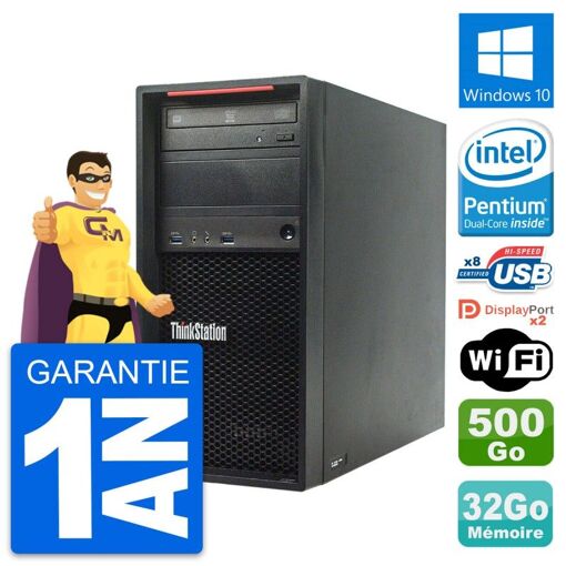 Estación de trabajo Lenovo ThinkStation P300 - Procesador Intel Pentium G3220 3.0 GHz, 32 GB de RAM, 500 GB HDD, Windows 10, WiFi