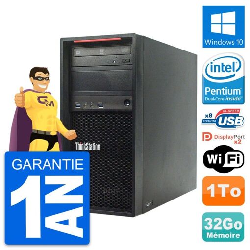 PC de escritorio Lenovo ThinkStation P300 - Procesador Intel Pentium Dual-Core G3220, 32GB de RAM, 1TB HDD, Windows 10, WiFi