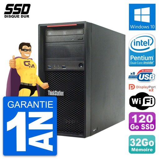 PC de sobremesa Lenovo ThinkStation P300 - Procesador Intel G3220, 32GB de RAM, 120GB SSD, Windows 10, WiFi