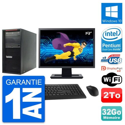 Computadora de escritorio Lenovo P300 - Pantalla de 19 pulgadas, Procesador Intel Core i3, 32 GB de RAM, 2 TB HDD, Windows 10