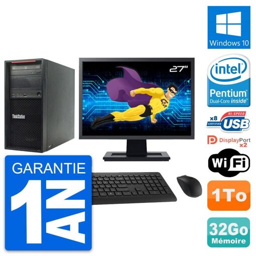 PC de escritorio Lenovo ThinkStation P300 - Pantalla de 27', Procesador Intel Pentium G3220, 32GB de RAM, 1TB HDD, Windows 10, WiFi