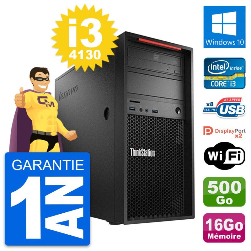 PC de escritorio Lenovo ThinkStation P300 - Procesador Intel i3-4130, 16GB de RAM, Disco duro de 500GB, Windows 10, WiFi