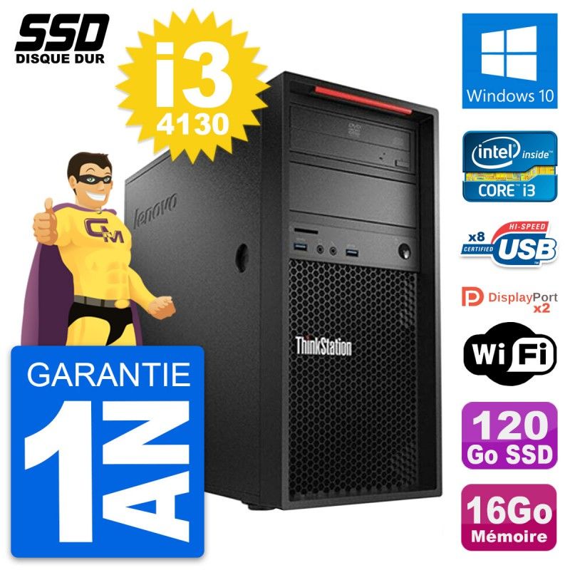 Estación de trabajo Lenovo ThinkStation P300 Intel Core i3-4130 16GB RAM 120GB SSD Windows 10 WiFi