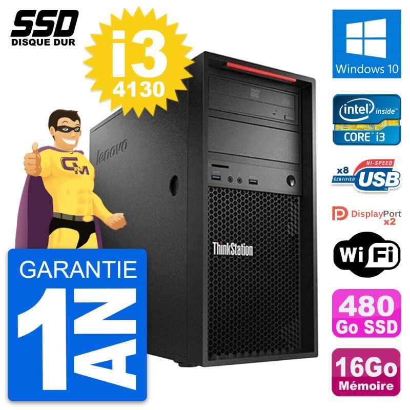 PC de escritorio Lenovo ThinkStation P300 - Procesador Intel Core i3-4130, 16 GB de RAM, SSD de 480 GB, Windows 10, Wifi