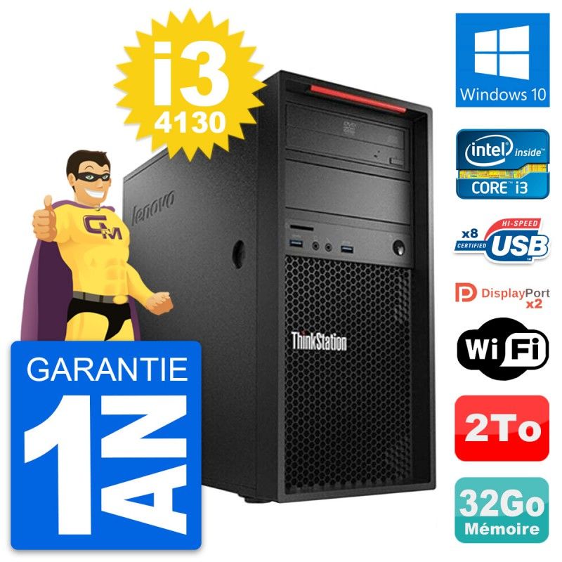 PC de escritorio Lenovo ThinkStation P300 - i3-4130, 32GB de RAM, 2TB HDD, Windows 10, WiFi