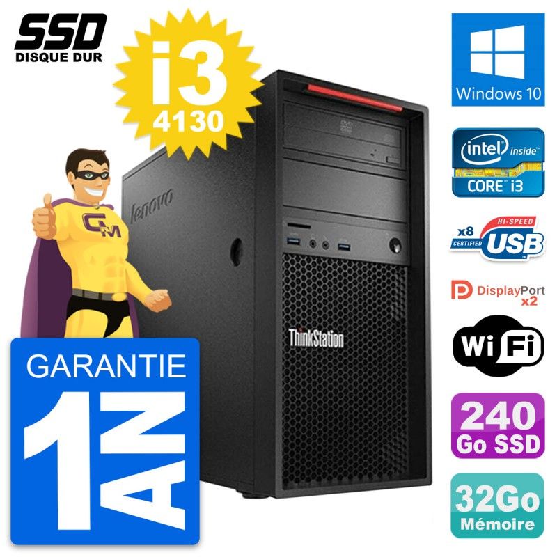 PC de escritorio Lenovo ThinkStation P300 - Intel Core i3-4130, 32GB de RAM, 240GB SSD, Windows 10, WiFi