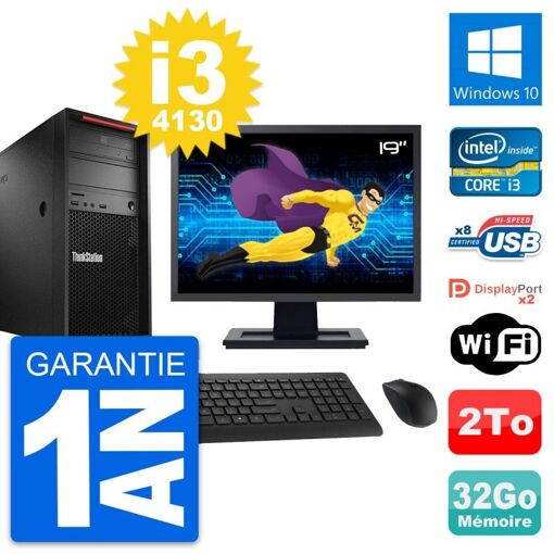 PC de escritorio Lenovo P300 - Pantalla de 19 pulgadas, Intel i3-4130, 32GB de RAM, 2TB HDD, Windows 10