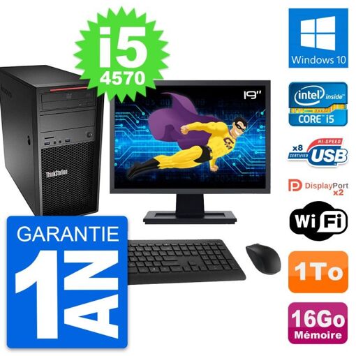PC de escritorio Lenovo ThinkStation P300 - Pantalla de 19 pulgadas, Intel i5-4570, 16GB RAM, 1TB HDD, Windows 10, WiFi