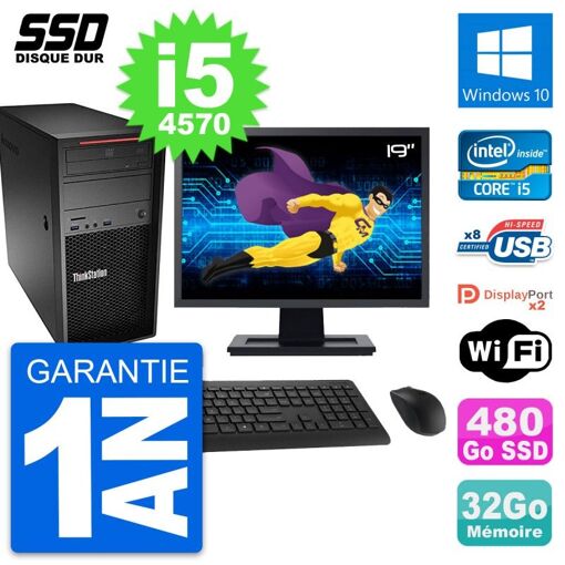 Ordenador de sobremesa Lenovo ThinkStation P300 - Pantalla de 19', Intel i5-4570, 32GB de RAM, 480GB SSD, Windows 10