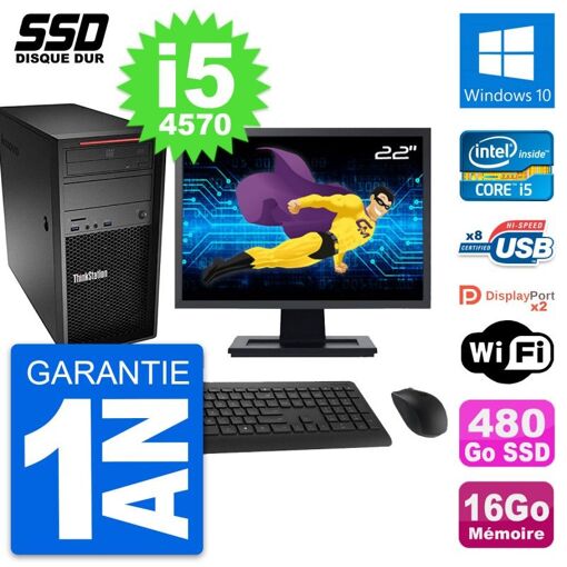 Lenovo P300 22-inch Desktop Computer - Intel i5, 16GB RAM, 480GB SSD, Windows 10, WiFi