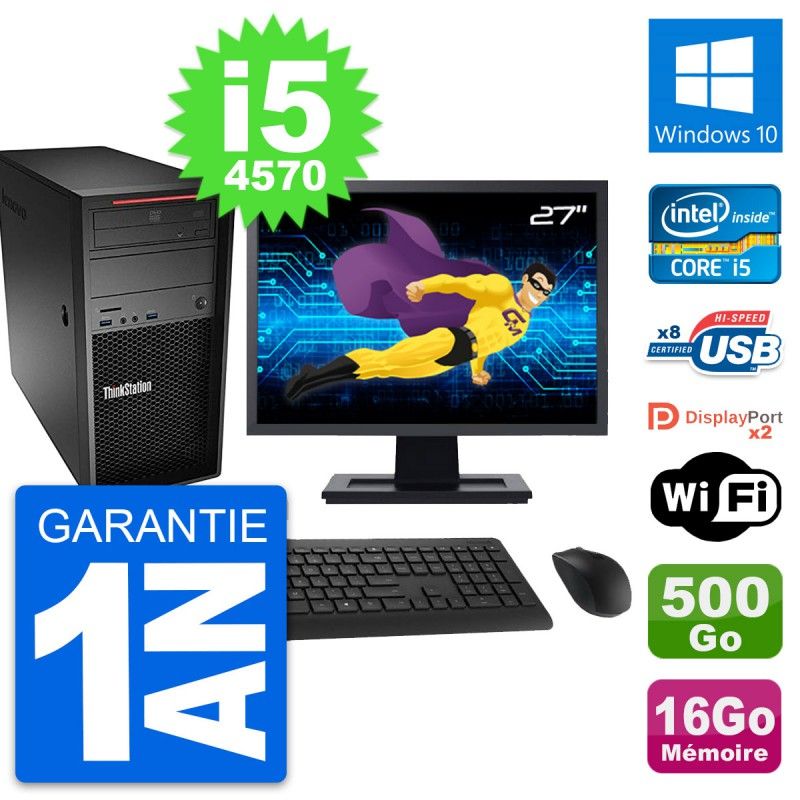 Lenovo ThinkStation P300 27" Monitor, Core i5-4570, 16GB RAM, 500GB HDD, Windows 10, WiFi