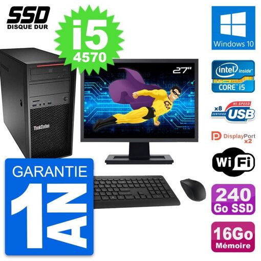 Computadora de escritorio Lenovo P300, pantalla de 27', procesador Intel i5-4570, 16 GB de RAM, SSD de 240 GB, Windows 10, WiFi