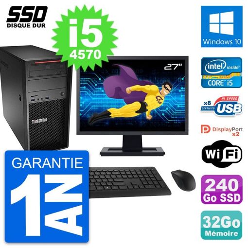 PC de escritorio Lenovo P300 - Pantalla de 27'', Intel i5-4570, 32GB RAM, 240GB SSD, Windows 10, WiFi