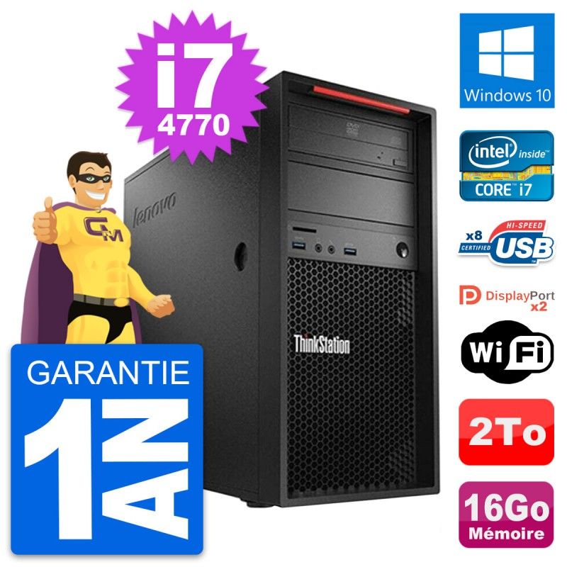 Ordinateur de bureau Lenovo ThinkStation P300 i7-4770 16 Go RAM 2 To HDD Windows 10 WiFi