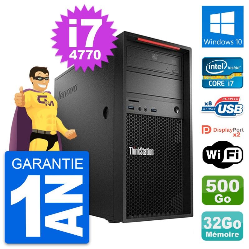 Lenovo ThinkStation P300 Desktop Computer - i7-4770, 32GB RAM, 500GB HDD, Windows 10, WiFi