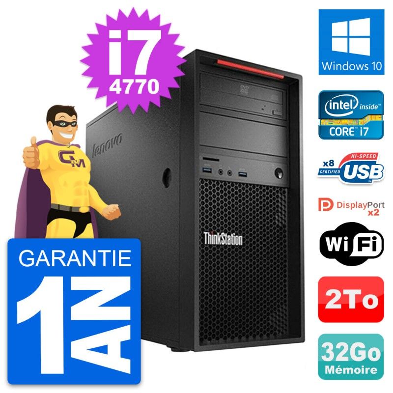 Ordinateur de bureau Lenovo ThinkStation P300 i7-4770 32 Go RAM 2 To HDD Windows 10 WiFi