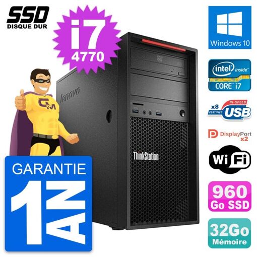 PC de escritorio Lenovo ThinkStation P300, i7-4770, 32GB RAM, 960GB SSD, Windows 10, WiFi