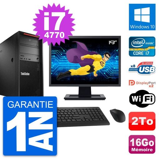 Computadora de escritorio Lenovo P300 - Pantalla de 19 pulgadas, Intel i7-4770, 16GB RAM, 2TB HDD, Windows 10, WiFi