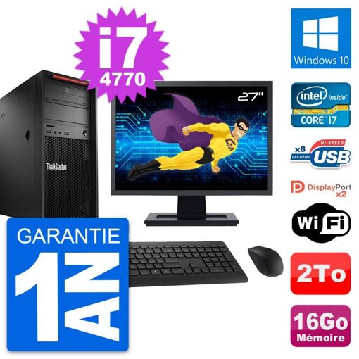PC de escritorio Lenovo P300 - Pantalla de 27'', Intel i7-4770, 16GB RAM, 2TB HDD, Windows 10