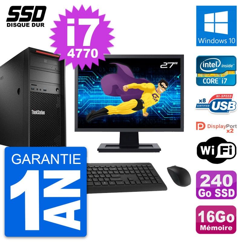 Lenovo ThinkStation P300 27" Display, Intel i7-4770, 16GB RAM, 240GB SSD, Windows 10