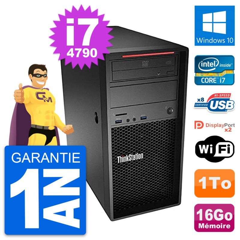Ordinateur de bureau Lenovo ThinkStation P300 i7-4790 16 Go RAM 1 To HDD Windows 10 Wifi