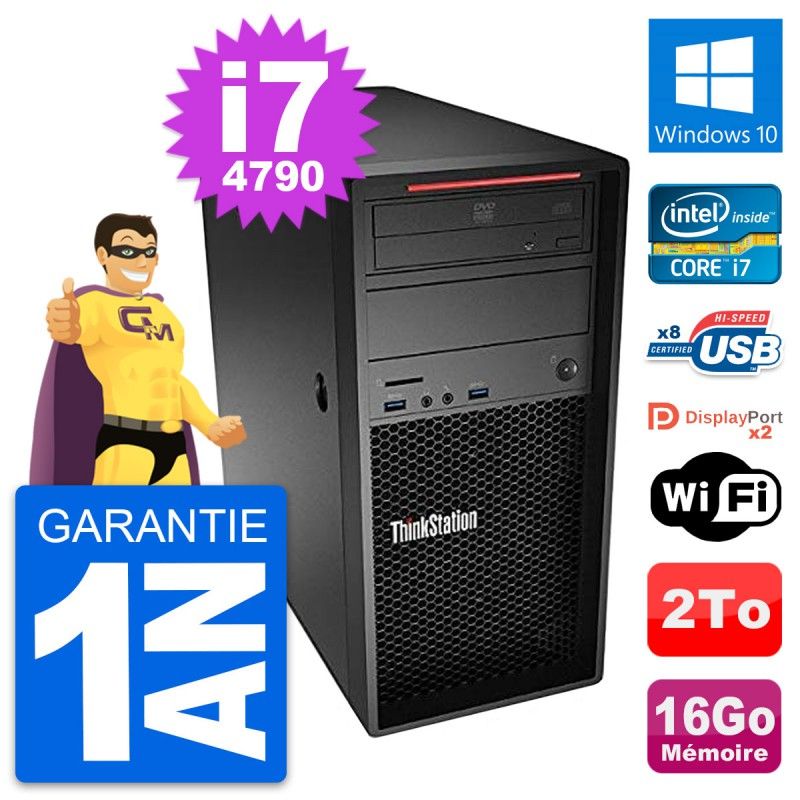 Ordinateur de bureau Lenovo ThinkStation P300 i7-4790 16 Go de RAM 2 To HDD Windows 10 Wi-Fi