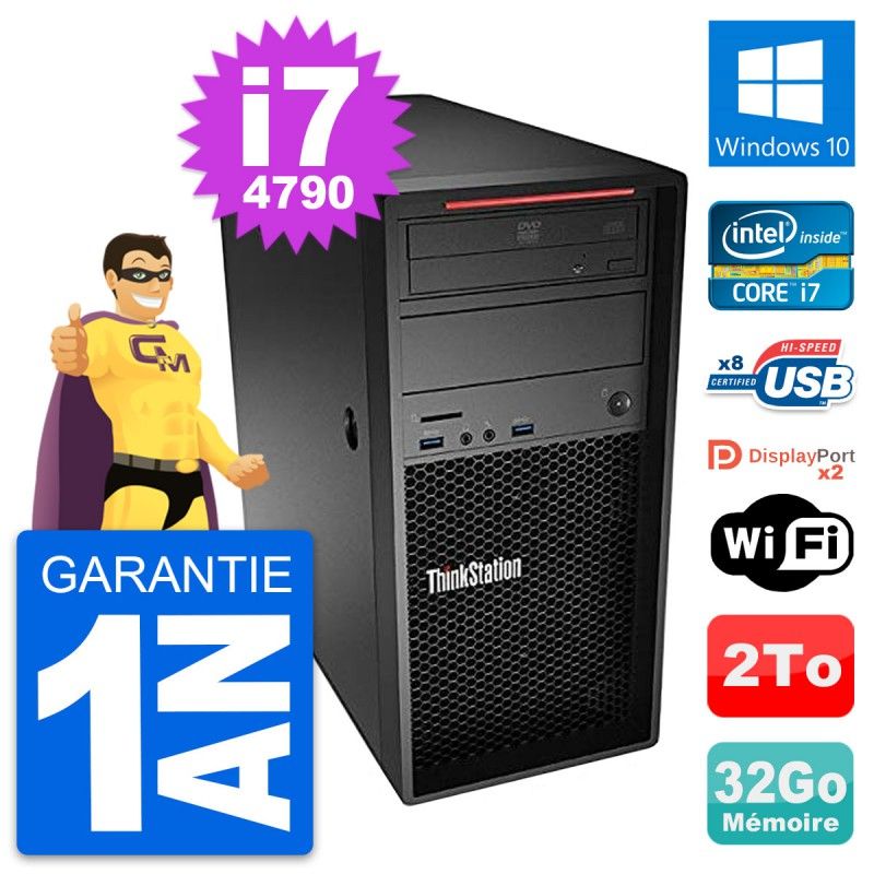 Ordinateur de bureau Lenovo ThinkStation P300 - i7-4790, 32 Go de RAM, 2 To de SSD, Windows 10, WiFi