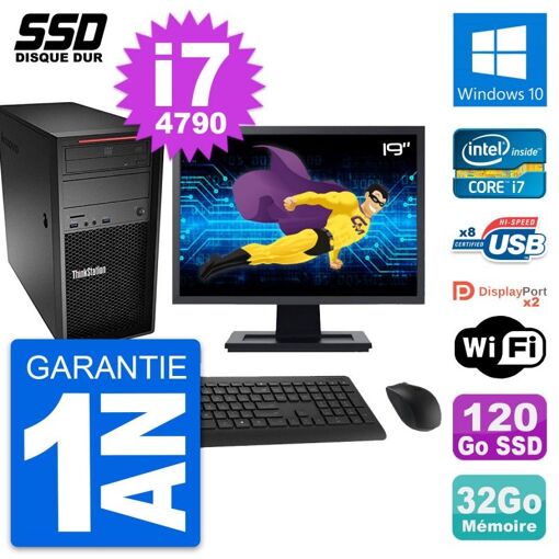 PC de escritorio Lenovo P300 - Pantalla de 19 pulgadas, Intel i7, 32 GB de RAM, 120 GB SSD, Windows 10