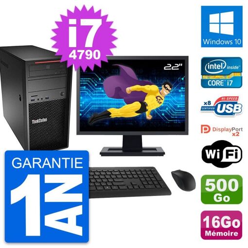 Estación de trabajo Lenovo P300 - Monitor de 22" - Procesador Intel Core i7-4790 - 16GB RAM - Disco duro de 500 GB - Windows 10 - WiFi