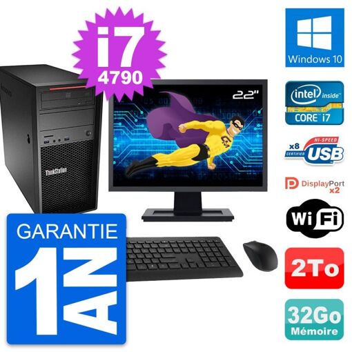 PC de sobremesa Lenovo ThinkStation P300 - Pantalla de 22'', Intel i7-4790, 32 GB RAM, 2 TB HDD, Windows 10