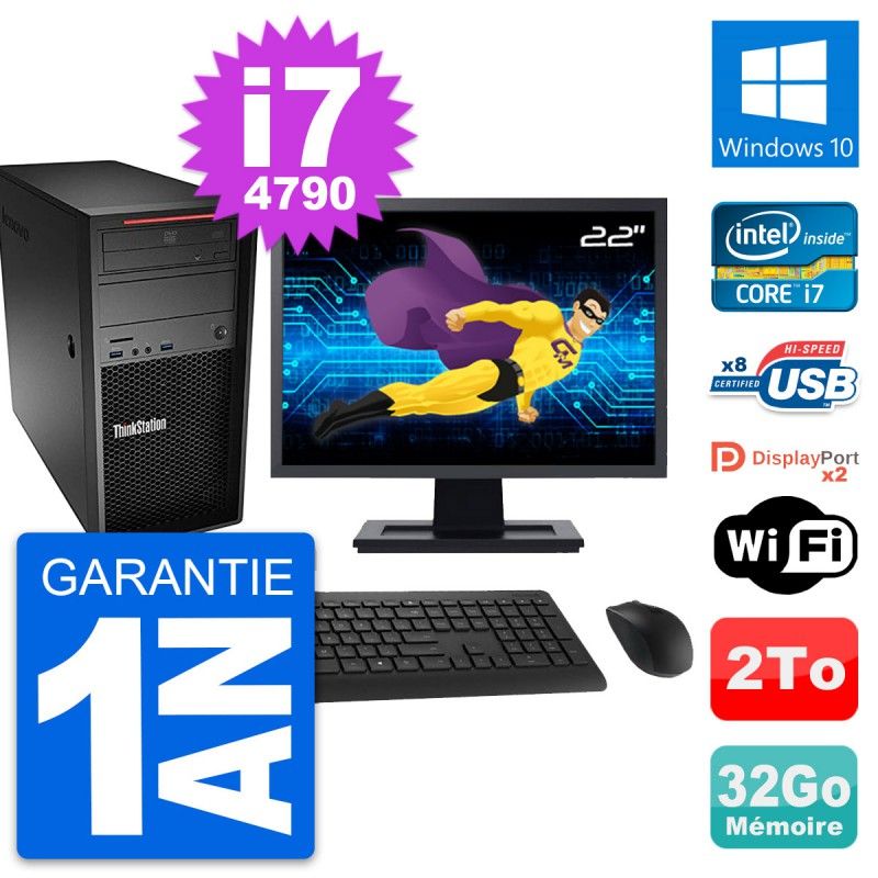 Lenovo ThinkStation P300 Desktop PC - 22" Screen, Intel i7-4790, 32GB RAM, 2TB HDD, Windows 10