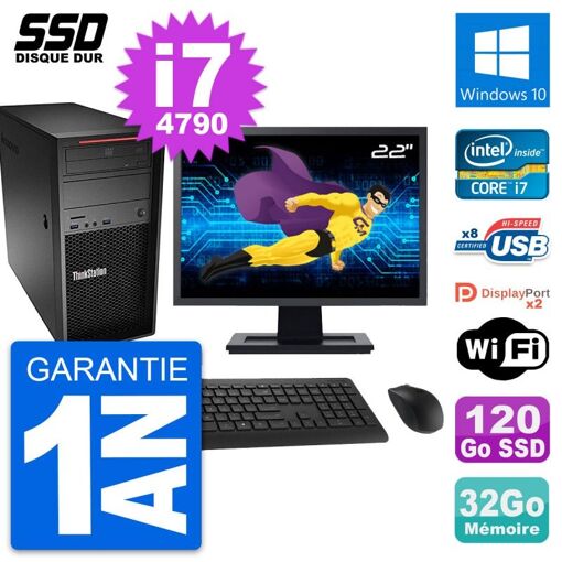Computadora de escritorio Lenovo P300, pantalla de 22', procesador Intel i7-4790, 32 GB de RAM, SSD de 120 GB, Windows 10, WiFi