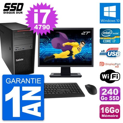 Computadora de escritorio Lenovo P300, pantalla de 27'', procesador Intel i7-4790, 16GB de RAM, SSD de 240GB, Windows 10, WiFi
