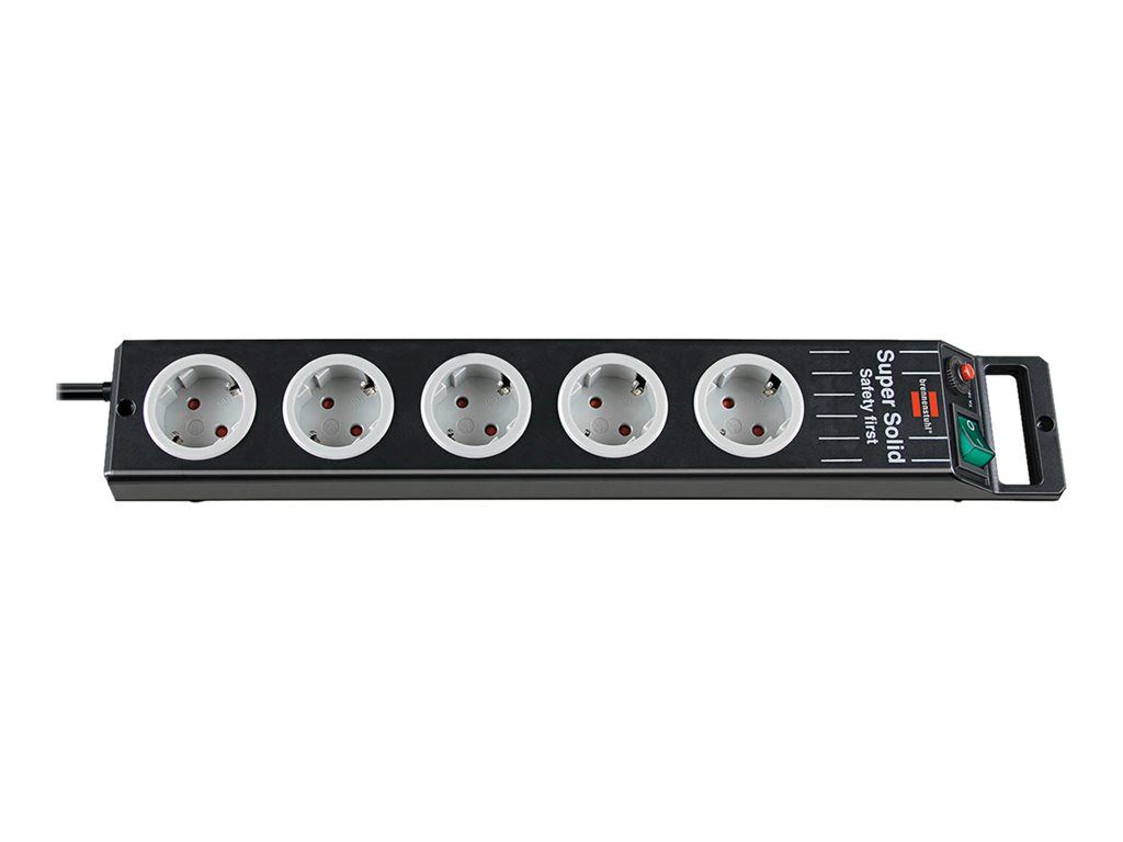 Brennenstuhl Super-Solid Line Circuit Breaker - 5 Output Connectors, 2.5m Cord - Black and Light Grey