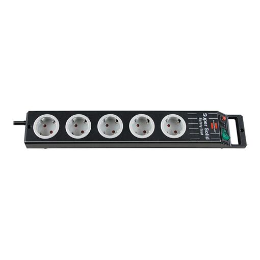 Brennenstuhl Línea Super-Solid - Interruptor de circuito, 5 conectores de salida, cable de 2,5 m - Negro y gris claro